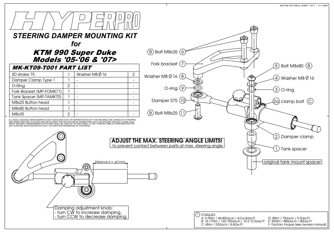 St.d. mounting kit KTM 990 SUPER DUKE